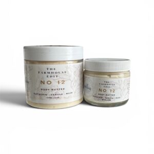 The Farmhouse Edit No. 12 Body Butter in 6 oz and 2 oz jars — pistachio vanilla musk, whipped body butter handcrafted by Pleasant Run Farms Candle & Soap Co.